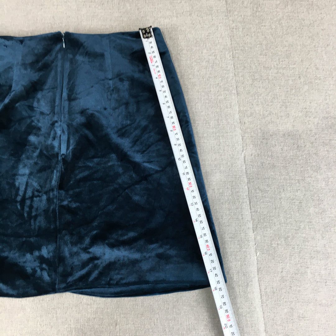 Atmos & Here Womens Velour Mini Skirt Size 10 Blue Velvet Stretch Fabric