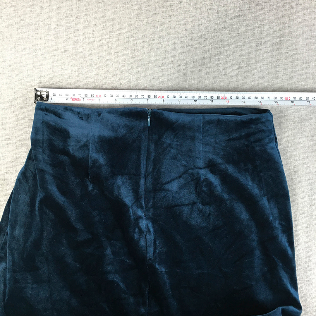 Atmos & Here Womens Velour Mini Skirt Size 10 Blue Velvet Stretch Fabric