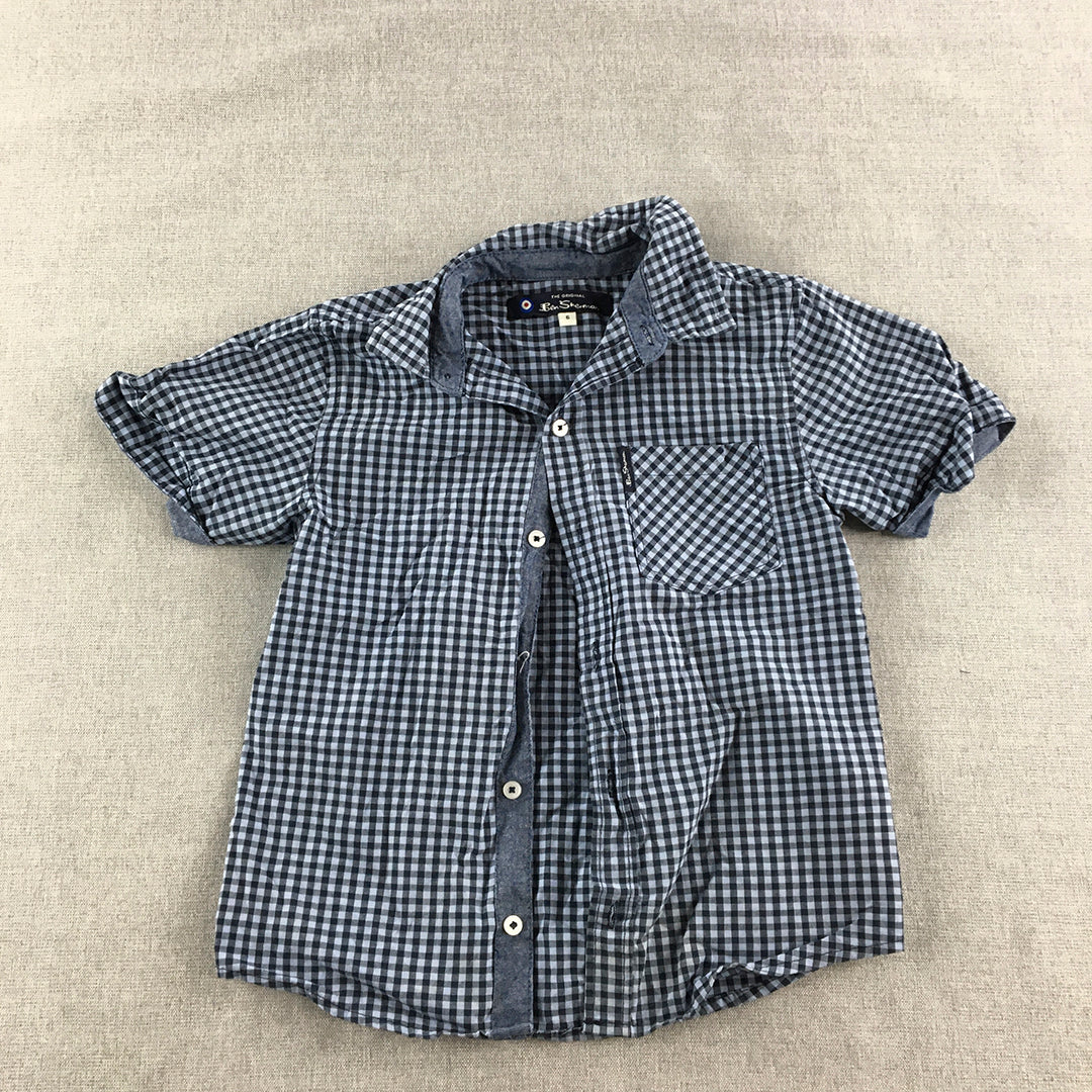 Ben Sherman Kids Boys Shirt Size 6 Blue Checkered Short Sleeve Button-Up