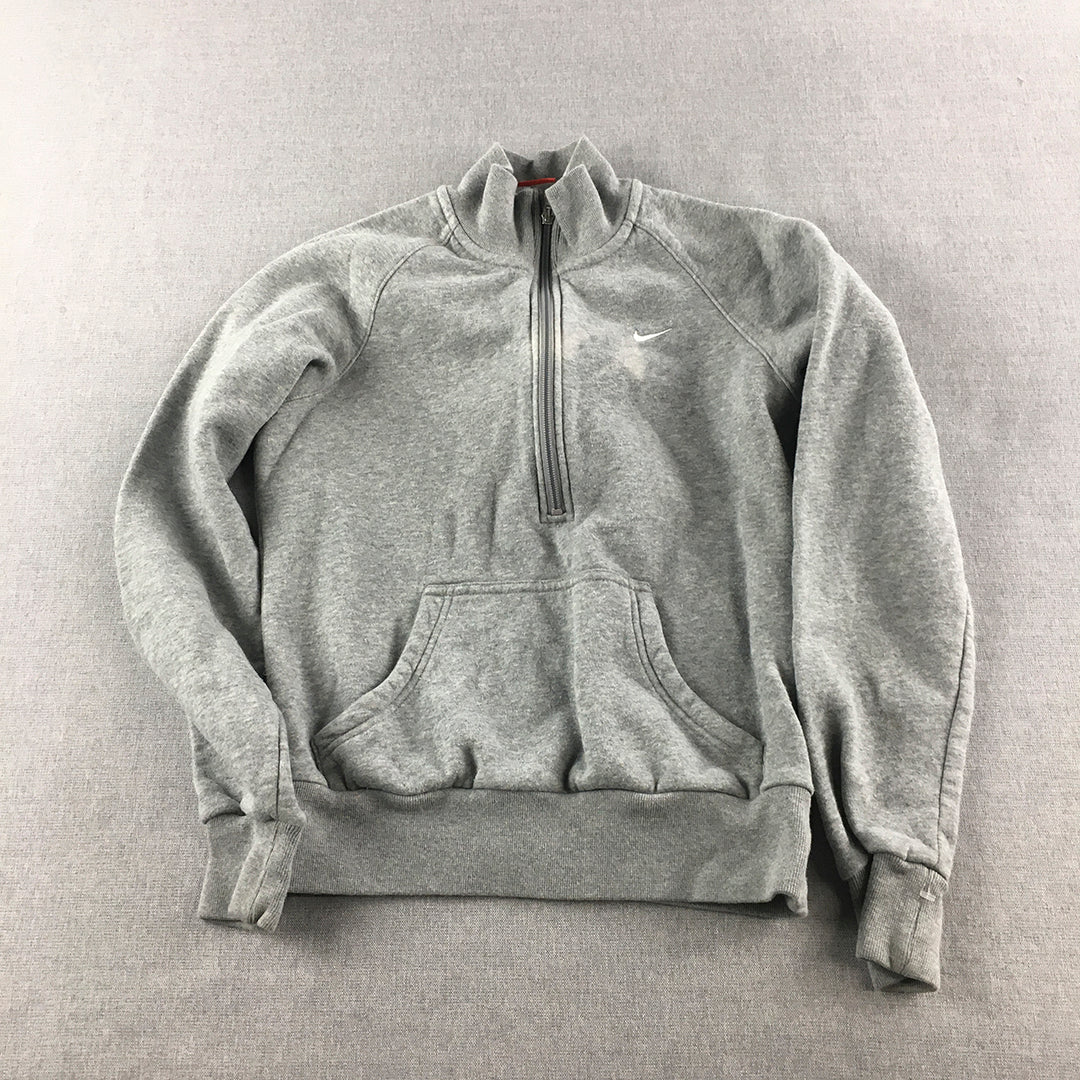 Nike Womens 1/2 Zip Sweater Size S Grey Embroidered Swoosh Logo Jumper