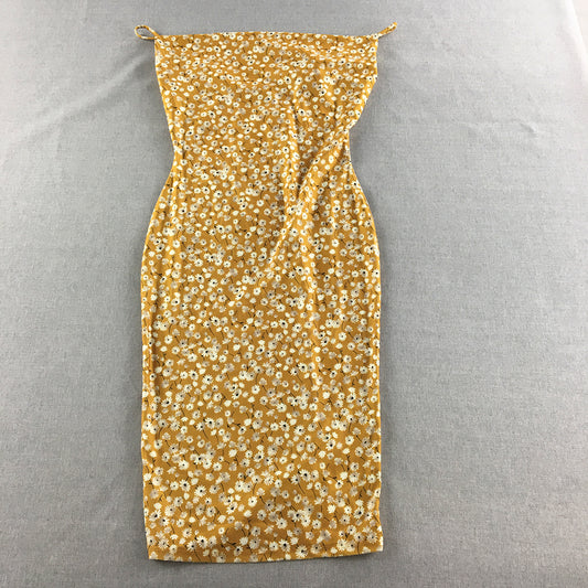 Iris Womens Mini Dress Size S Yellow Floral Sleeveless Stretch Fabric Bodycon