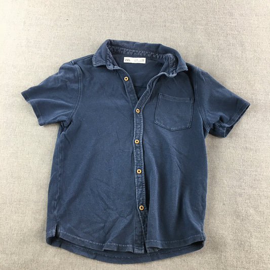 Zara Kids Boys Shirt Size 8 Blue Short Sleeve Button-Up Collared Pocket