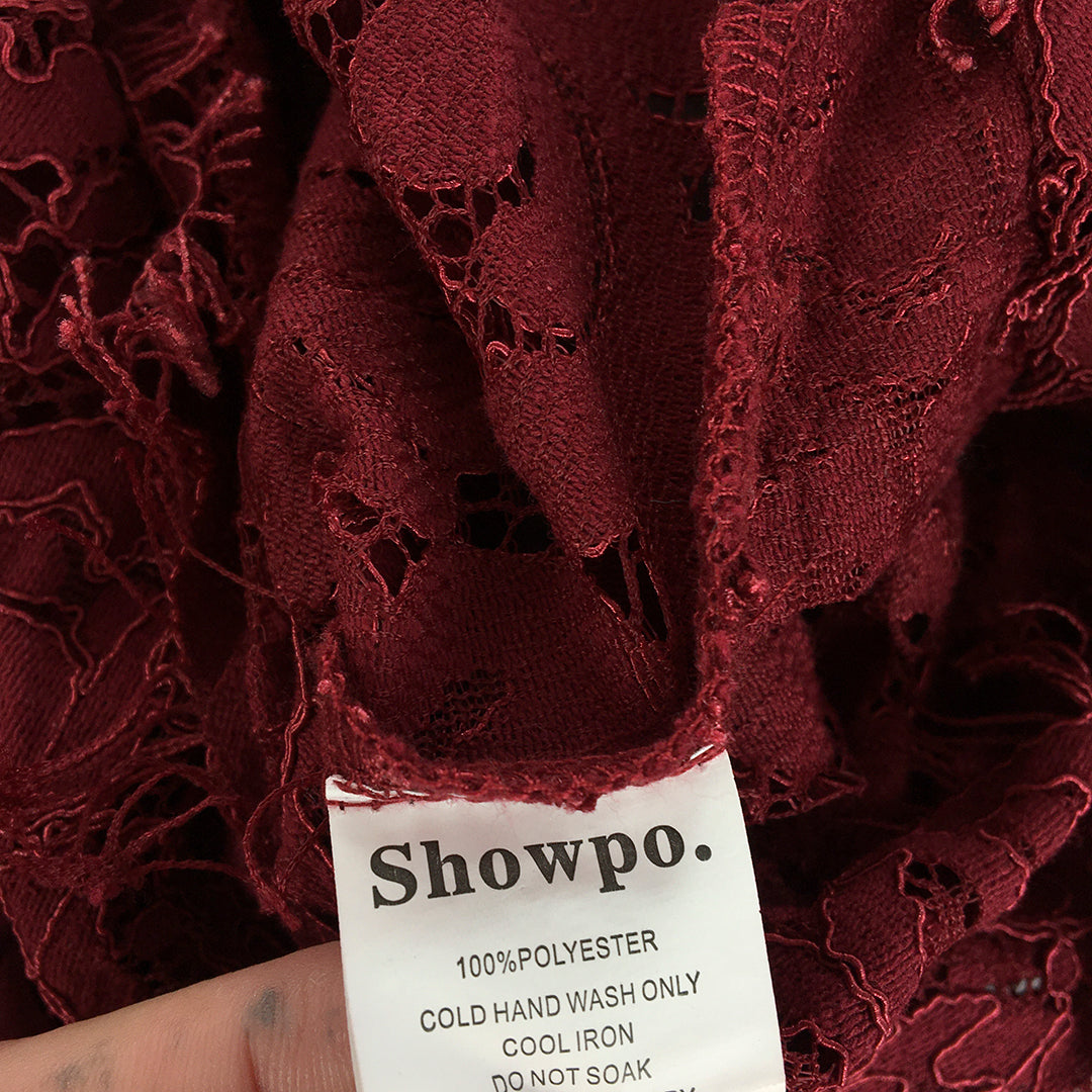 Showpo Womens Evening Gown Size 8 Red Floral Lace Full Length Satin