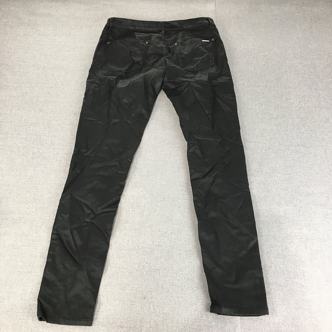 Zara Womens Faux Waxed Leather Jeans Size 28 (W28 x L28) Black Skinny Stretch