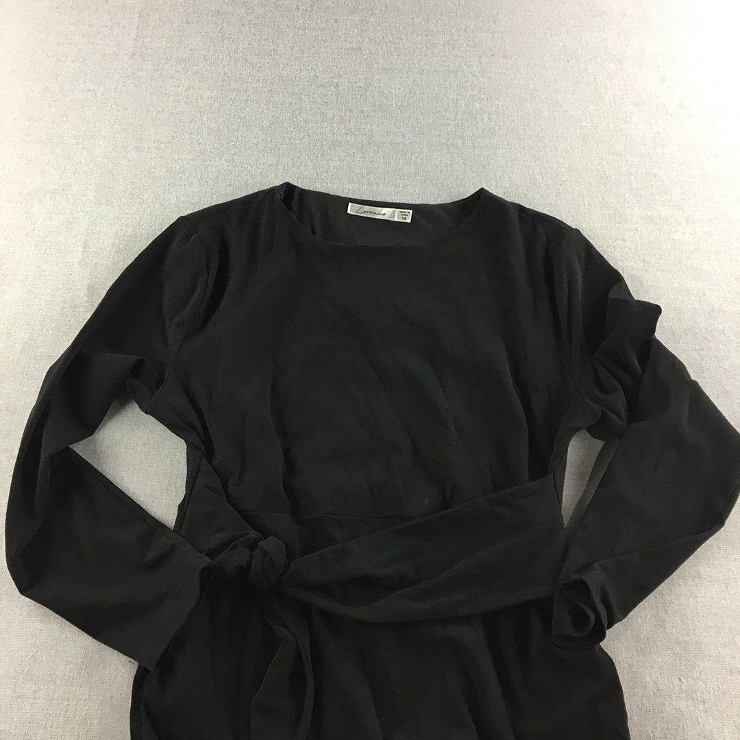 Lorraine Womens Dress Size 14 Black Long Sleeve Midi