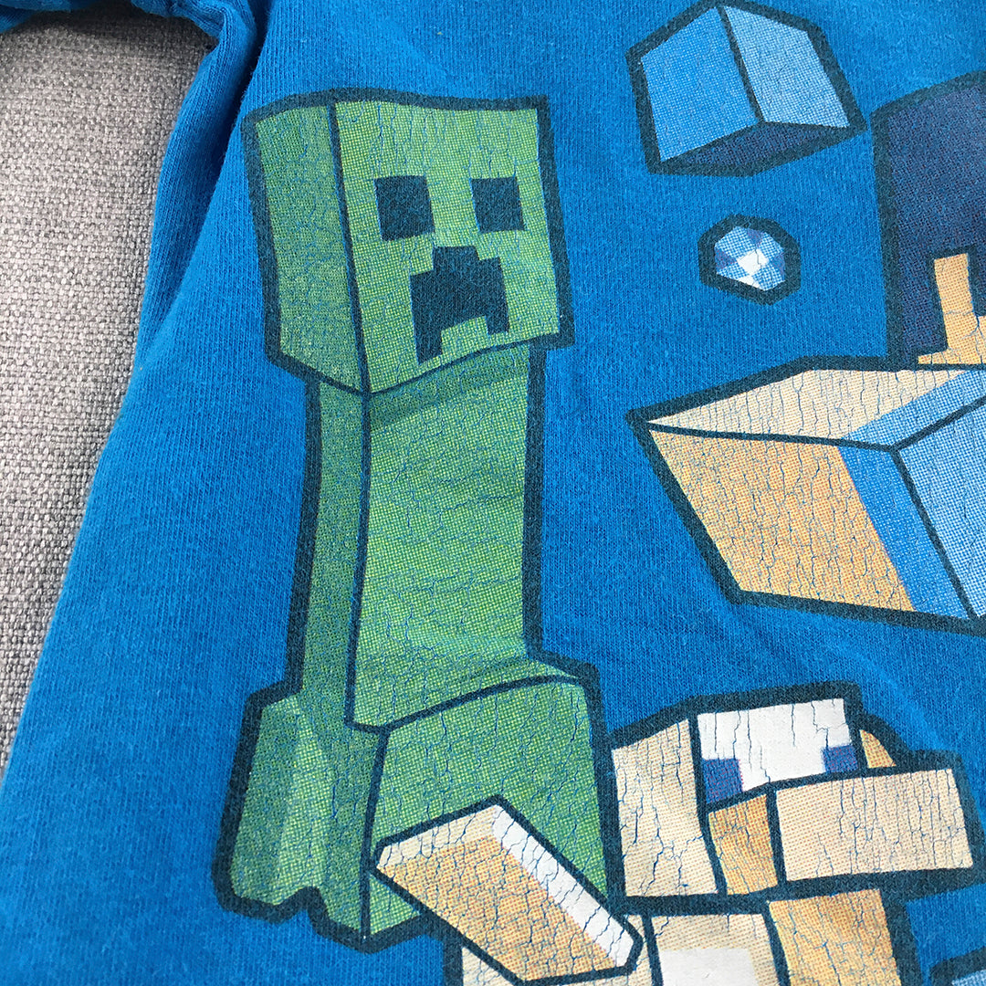 Minecraft Kids Boys T-Shirt Size S Blue Steve Creeper Short Sleeve Top