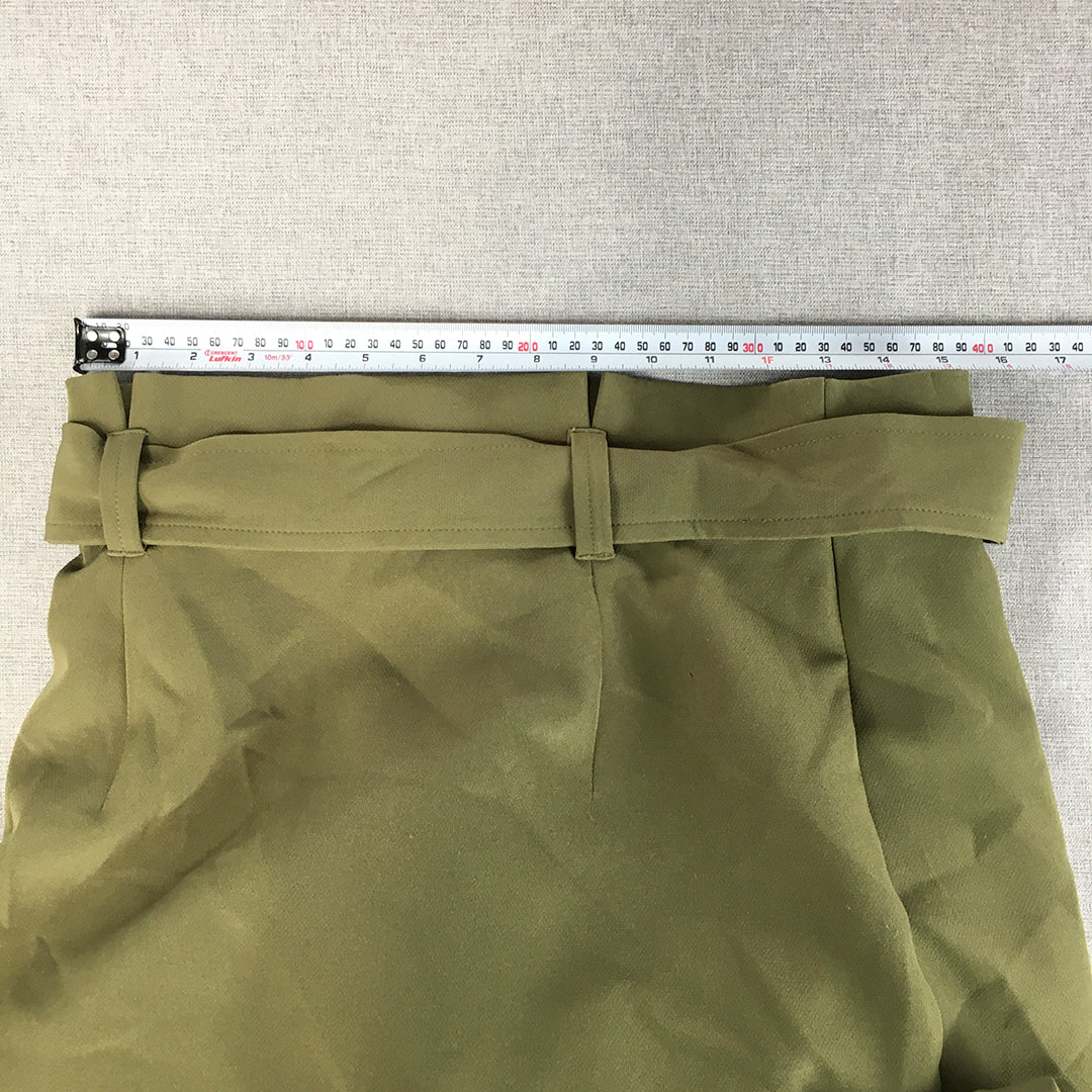 Forcast Womens Skirt Size 12 Khaki Green Belted Midi Straight