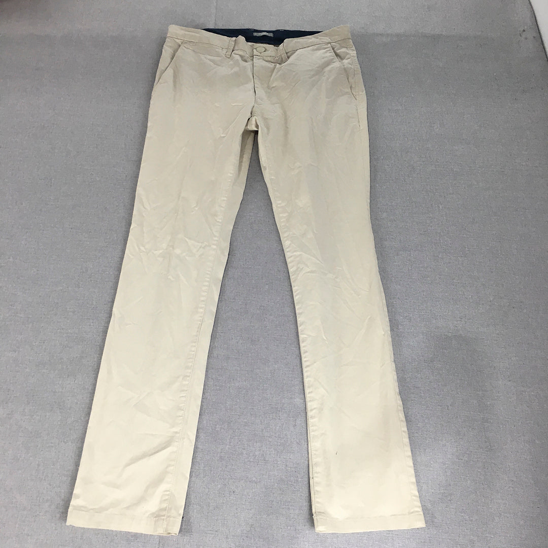 Studio W Mens Chino Pants Size 34 (W34 x L33) Cream Beige Slim Fit Pockets