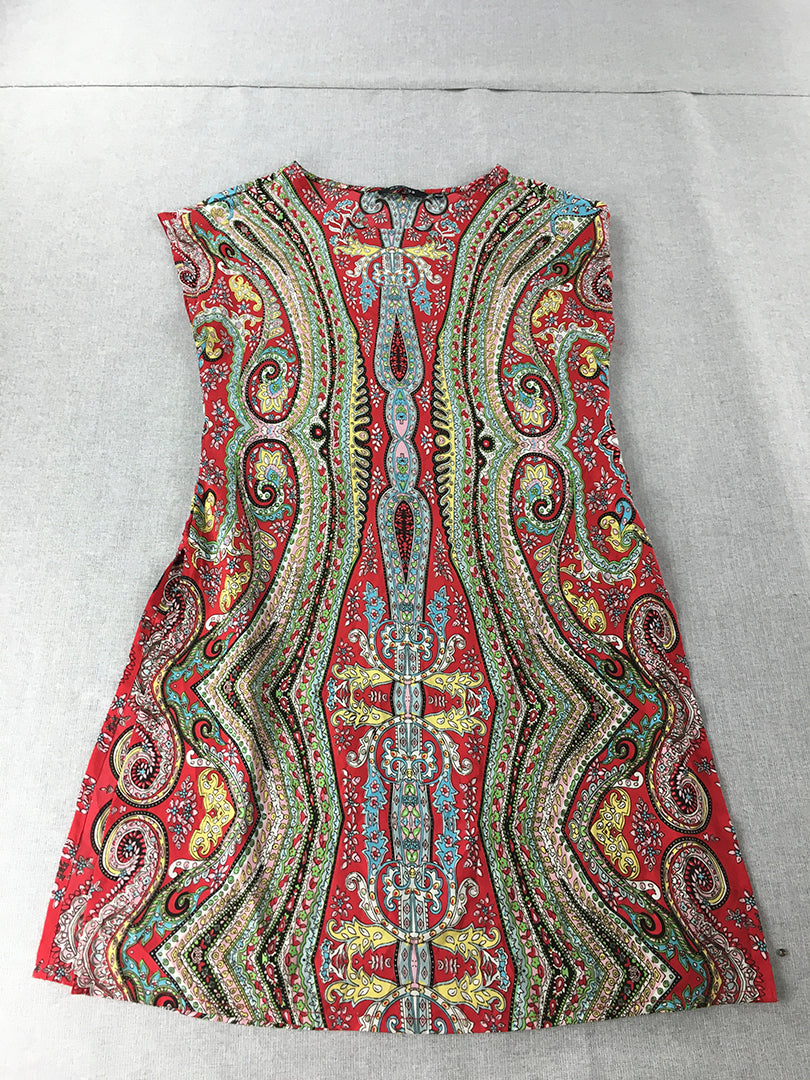 Melange Womens Mini Dress Size S Red Green Paisley Sleeveless A-Line