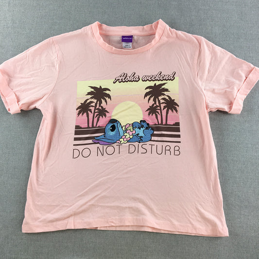 Lilo & Stitch Womens T-Shirt Size S Pink Disney Short Sleeve Tee