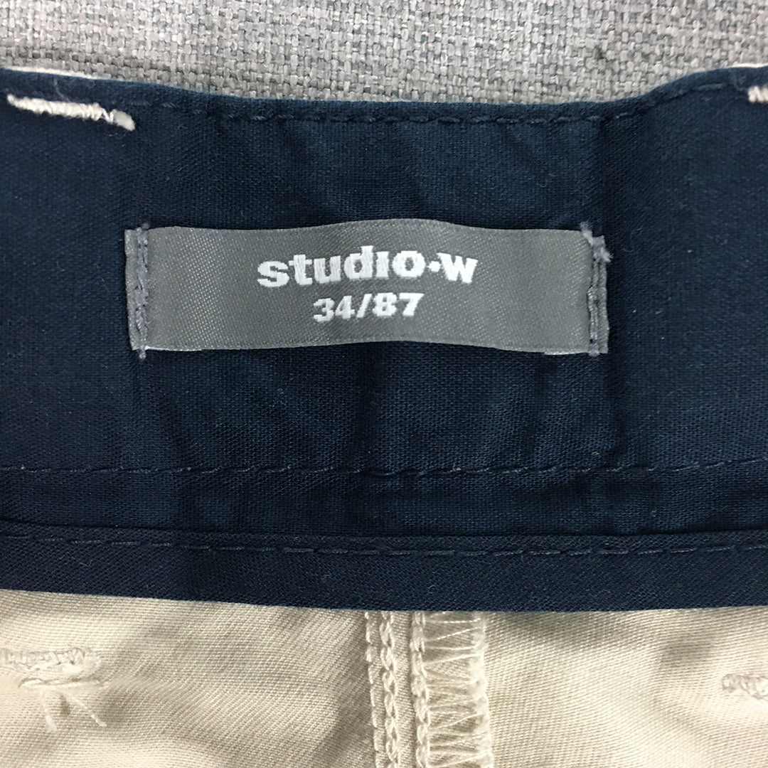 Studio W Mens Chino Pants Size 34 (W34 x L33) Cream Beige Slim Fit Pockets