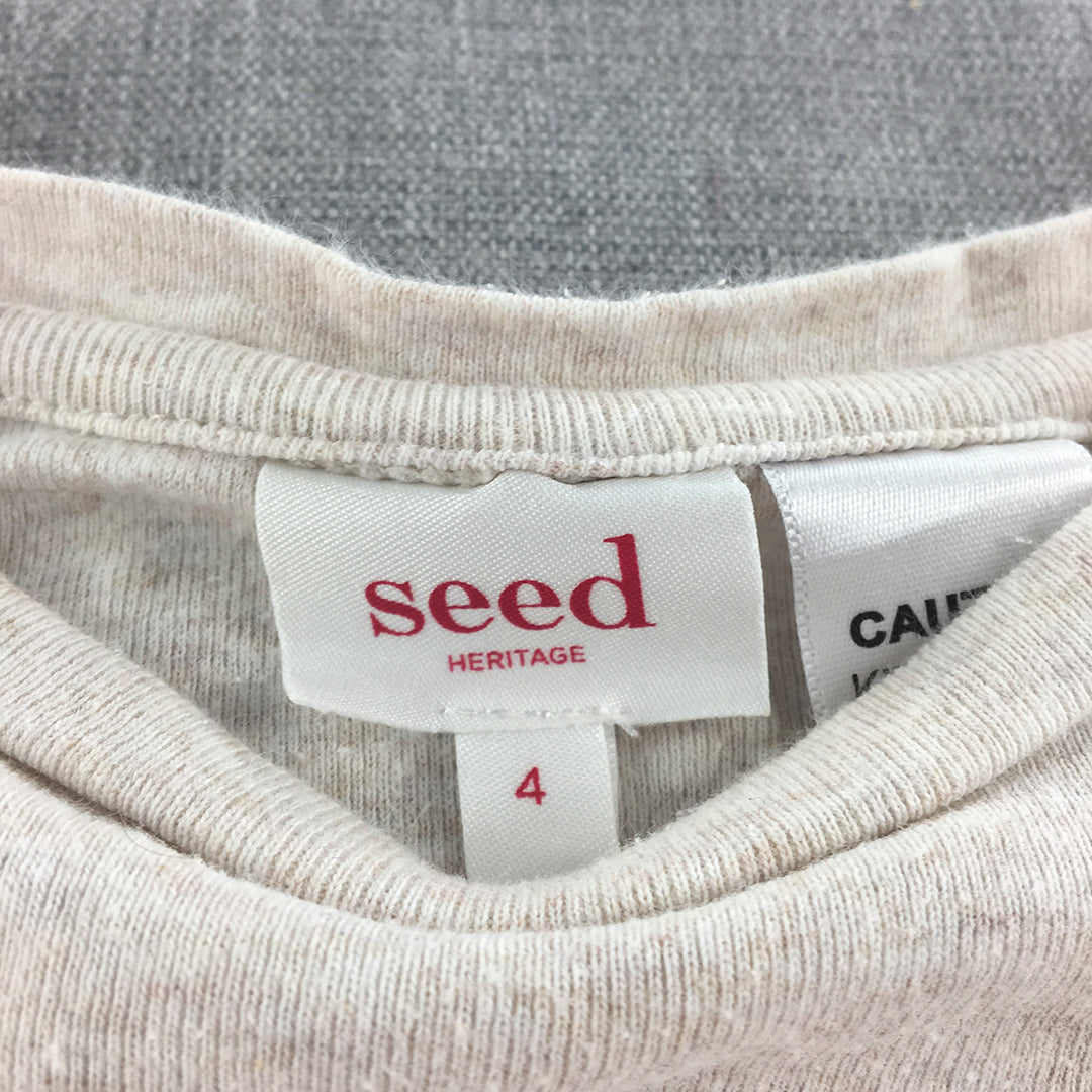 Seed Heritage Kids Girls Knit Sweater Size 4 Grey Logo Crew Neck Pullover Jumper