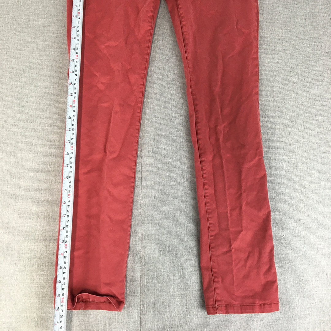 Kenji Mens Chino Pants Size 32 Red Skinny Pockets Straight Leg