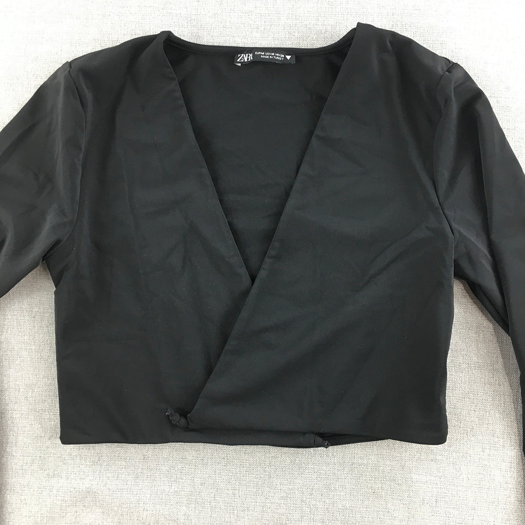 Zara Womens Top Size 28 Black Long Sleeve V-Neck Blouse