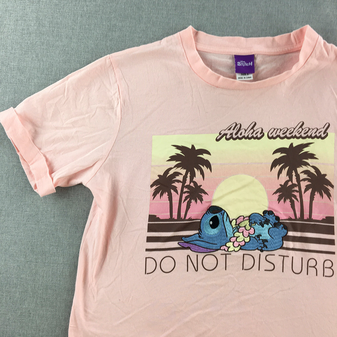 Lilo & Stitch Womens T-Shirt Size S Pink Disney Short Sleeve Tee