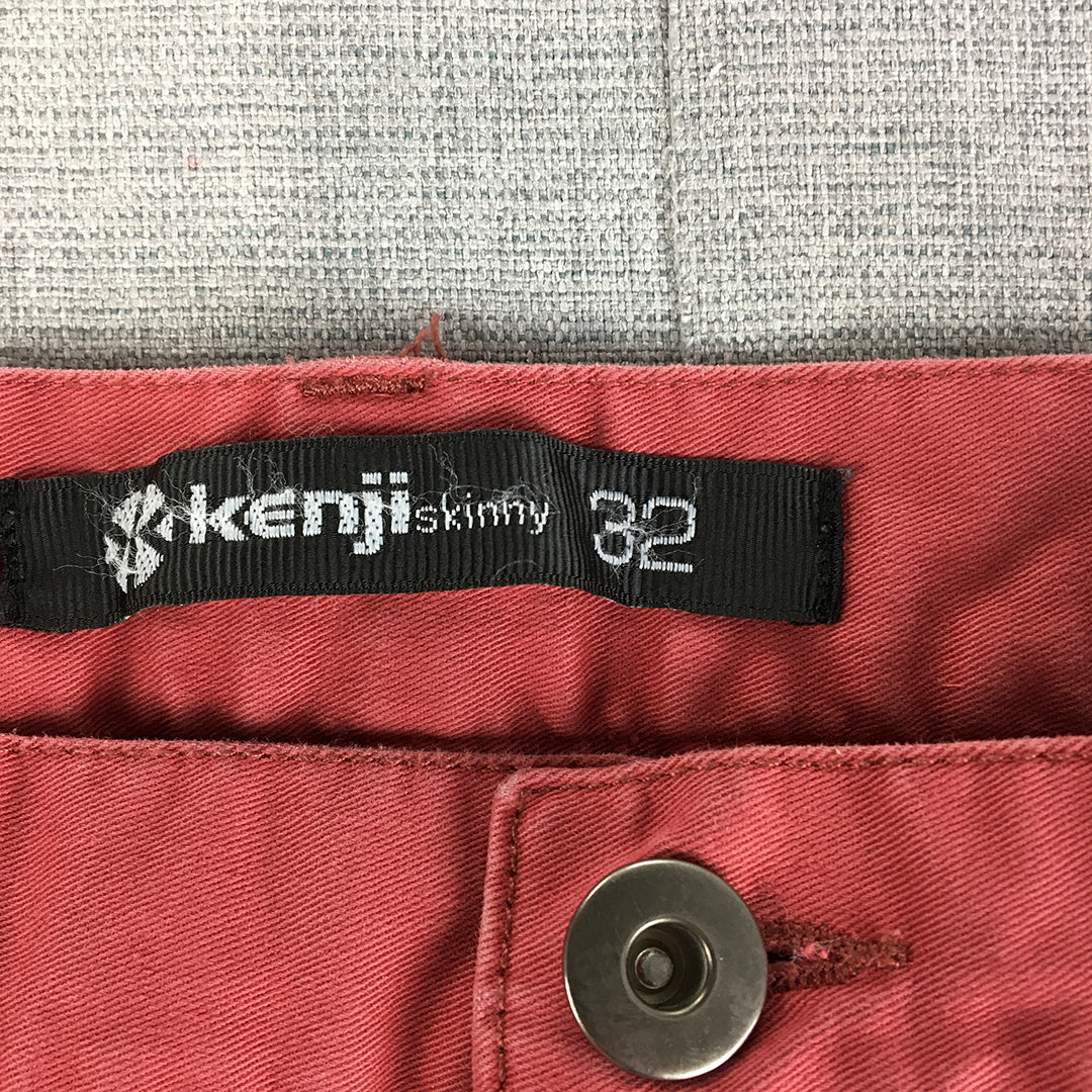 Kenji Mens Chino Pants Size 32 Red Skinny Pockets Straight Leg