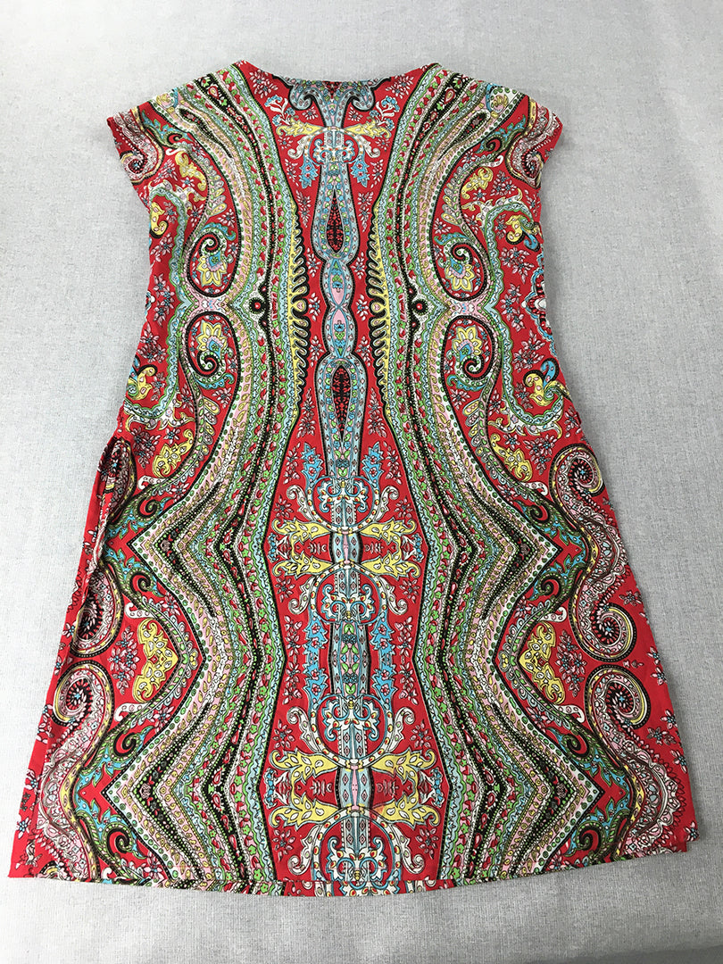 Melange Womens Mini Dress Size S Red Green Paisley Sleeveless A-Line