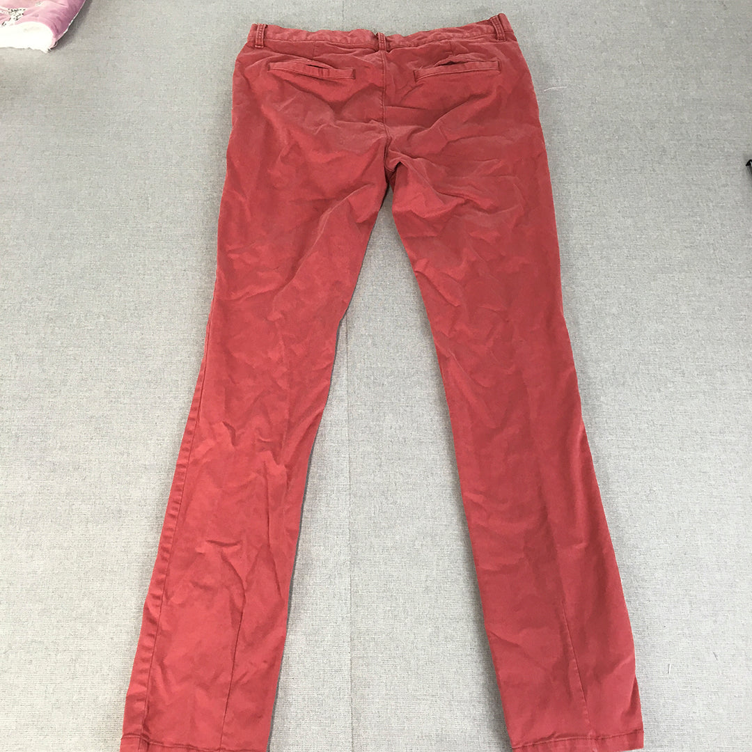 Kenji Mens Chino Pants Size 32 Red Skinny Pockets Straight Leg