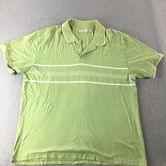 Country Road Mens Polo Shirt Size XL Green Striped Collared Short Sleeve Rugby