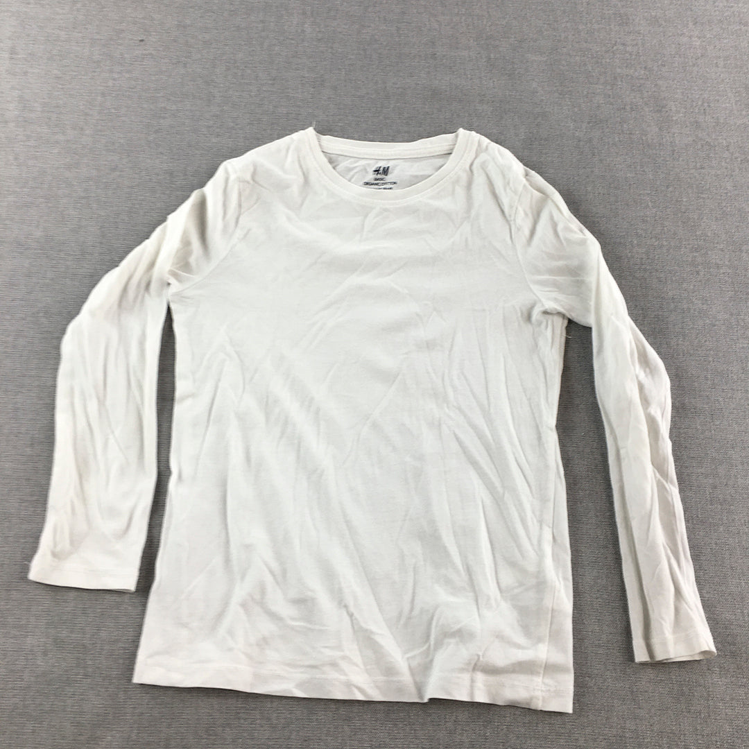 H&M Kids Boys Shirt Size 7 - 8 Years White Long Sleeve Crew Neck Pullover Top