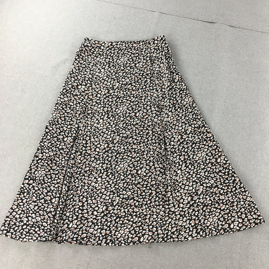 Beyond Her Womens Maxi Skirt Size 6 Black Floral Dot A-Line