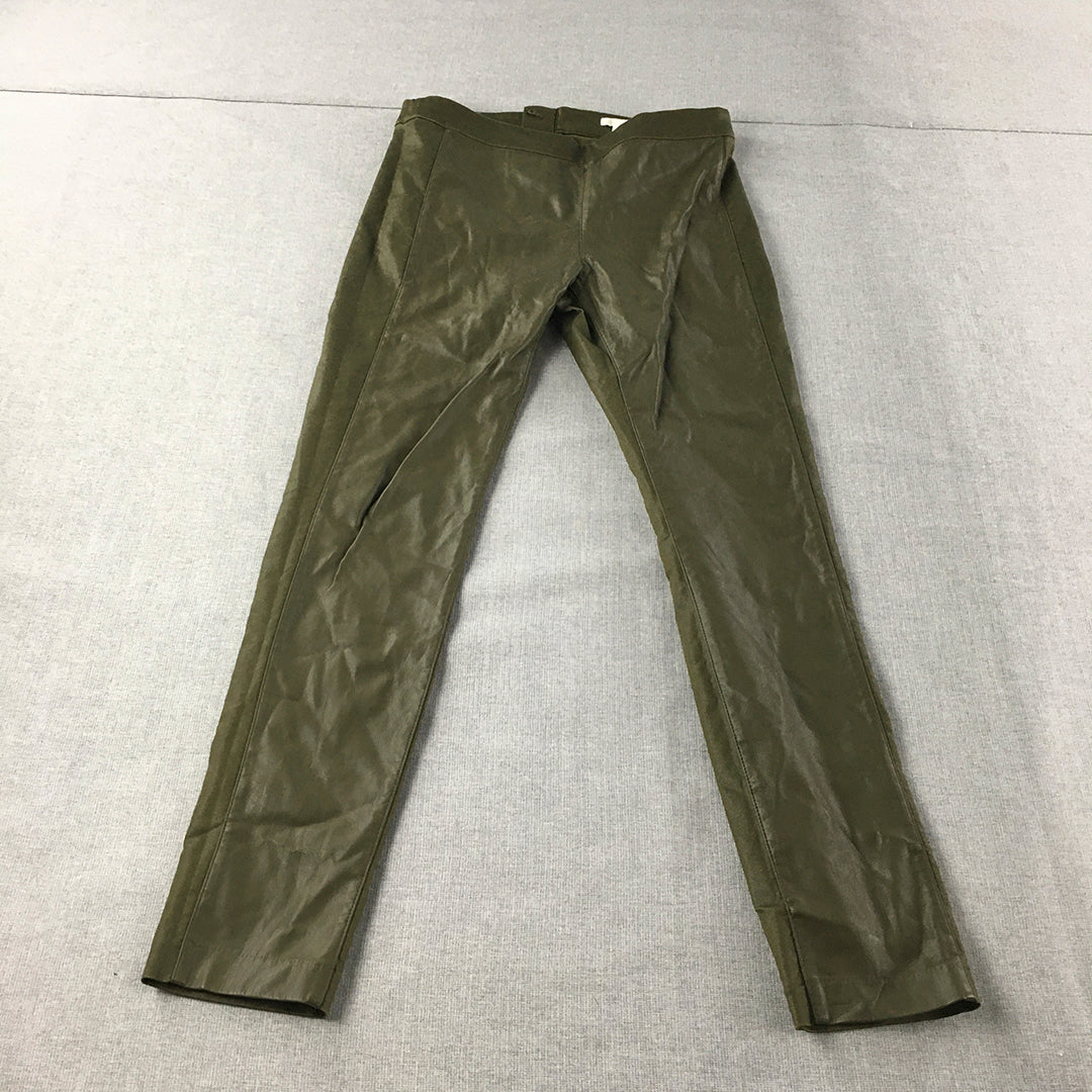 H&M Womens Waxed Denim Jeans Size 8 Green Stretch Fabric Skinny