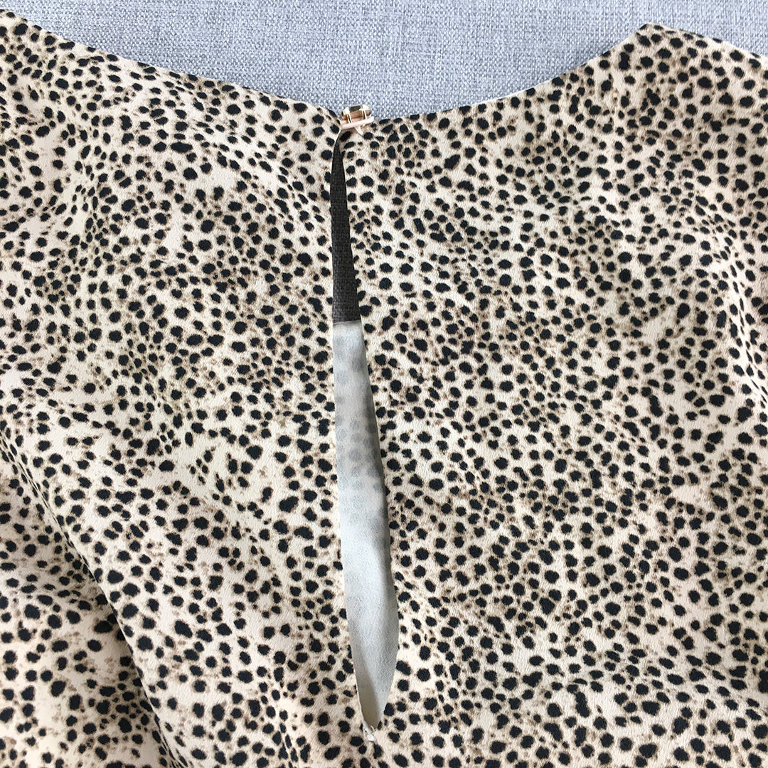 H&M Womens Mini Dress Size 6 Brown Dot Long Sleeve Round Neck