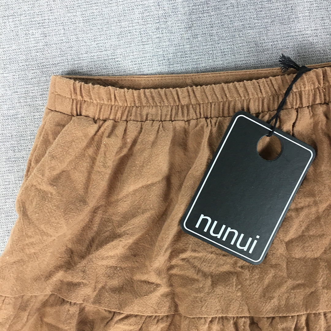 NEW Nunui Womens Mini Skirt Size 14 Brown Elastic Waist