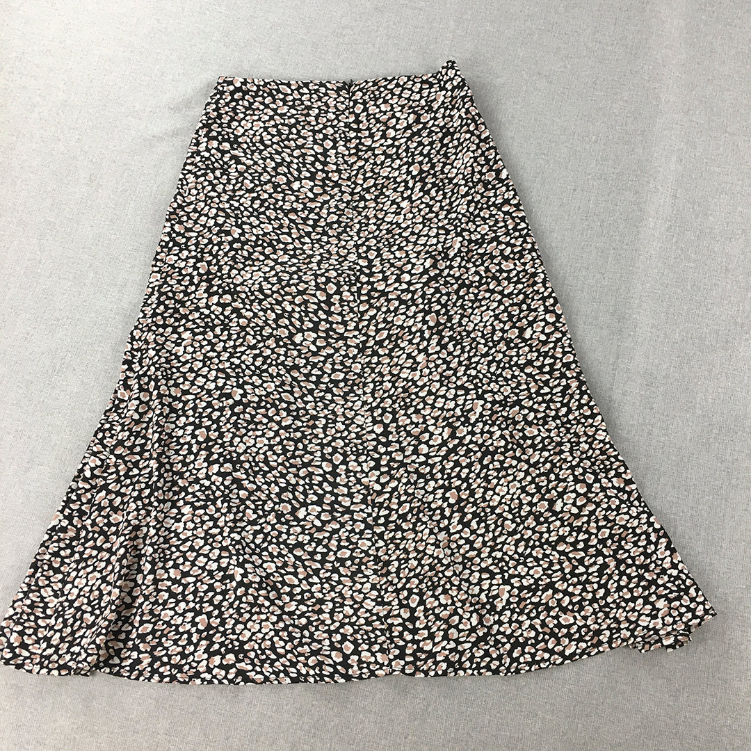 Beyond Her Womens Maxi Skirt Size 6 Black Floral Dot A-Line