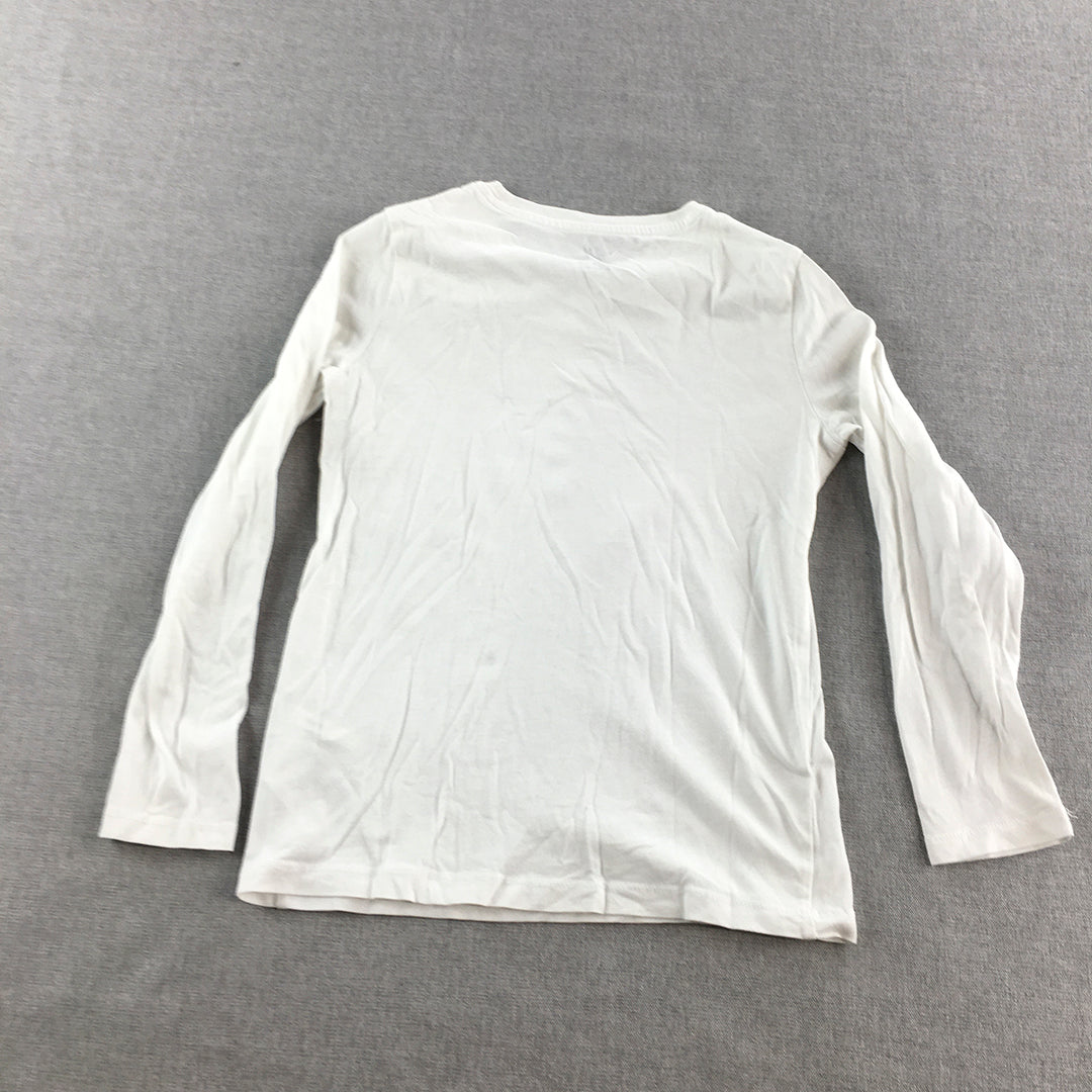 H&M Kids Boys Shirt Size 7 - 8 Years White Long Sleeve Crew Neck Pullover Top