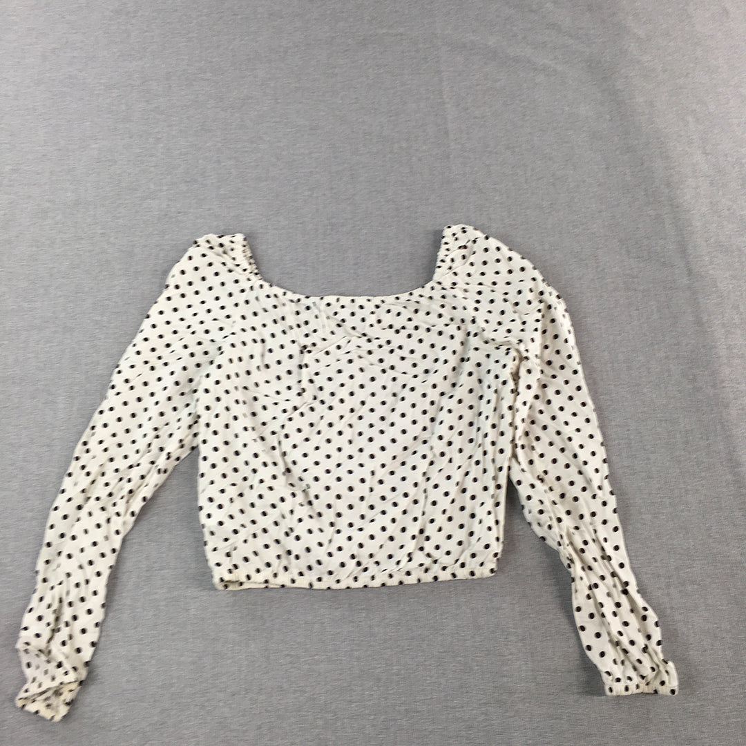 H&M Kids Girls Top Size 12 - 13 Years White Polka Dot Long Sleeve Cropped Blouse