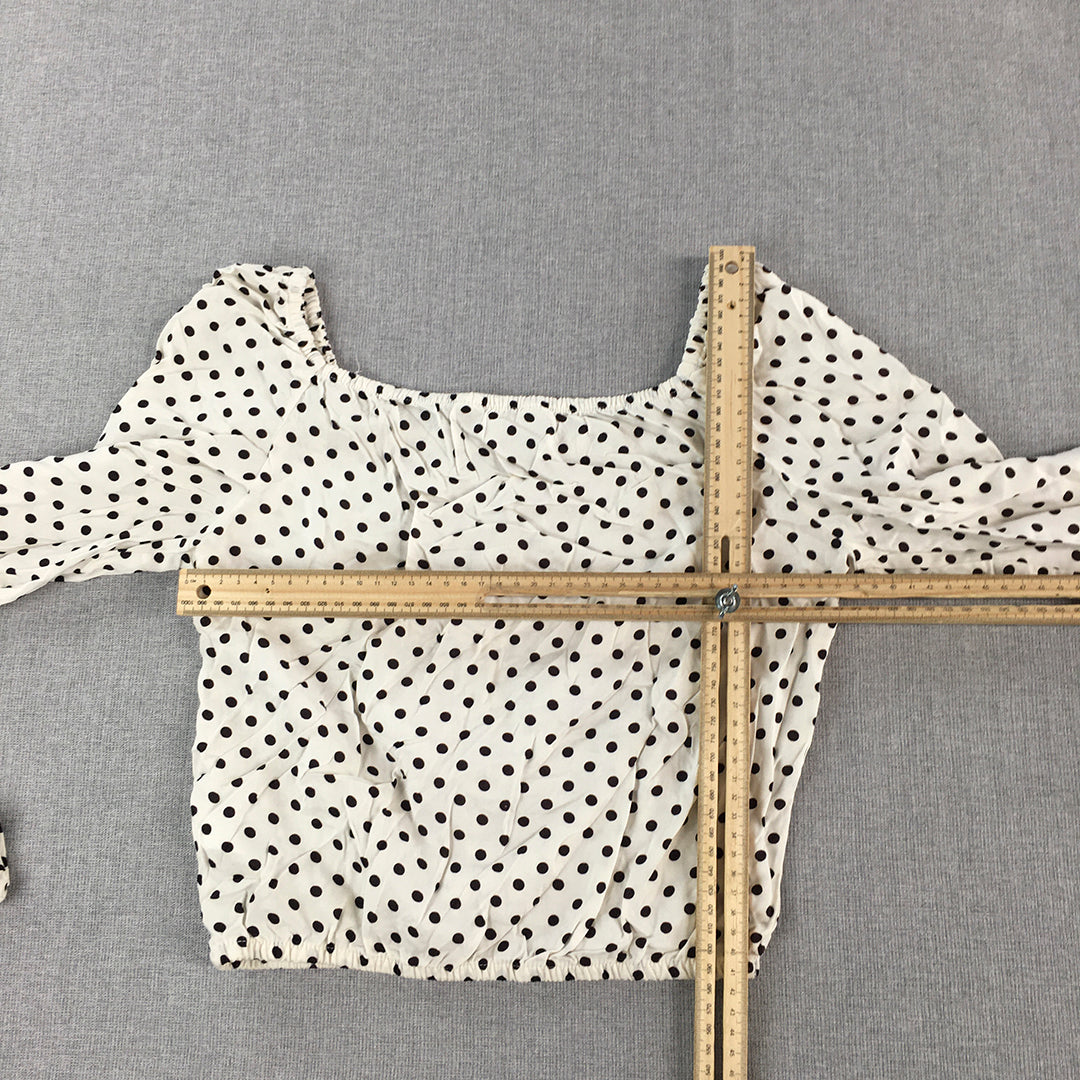 H&M Kids Girls Top Size 12 - 13 Years White Polka Dot Long Sleeve Cropped Blouse