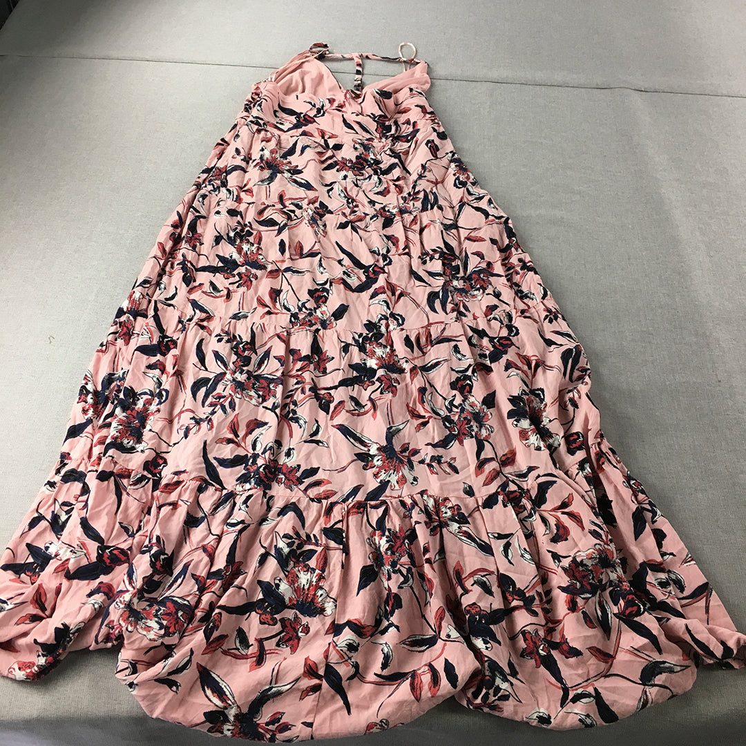 Lee Cooper Womens A-Line Dress Size 14 Pink Floral Sleeveless Midi