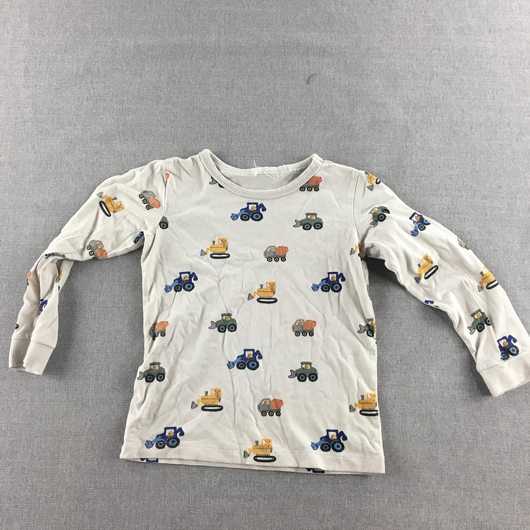 H&M Kids Boys Top Size 3 White Tractor Excavator Pattern Pullover Shirt