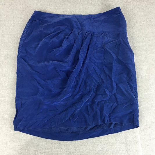 David Lawrence Womens 100% Silk Skirt Size 12 Blue Pleated Straight