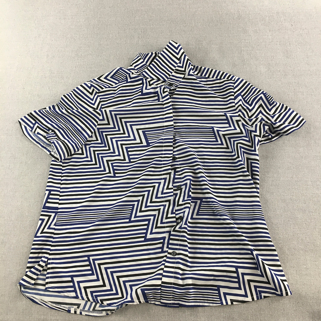 Noni B Womens Shirt Size XL White Blue Striped Short Sleeve Button-Up