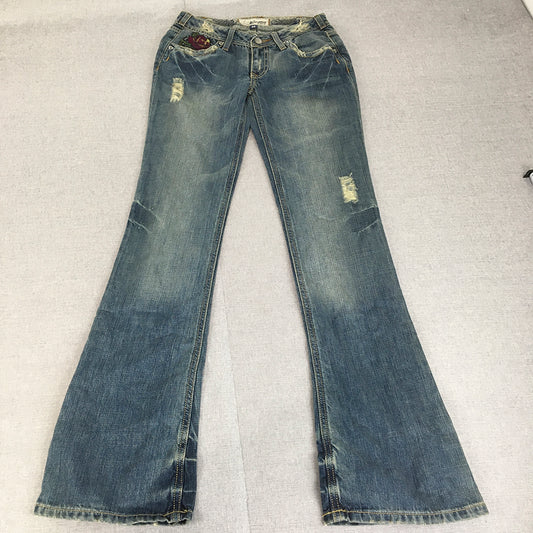 J & Company Womens Flared Jeans Size 25 Blue Distressed Denim Y2K Vintage