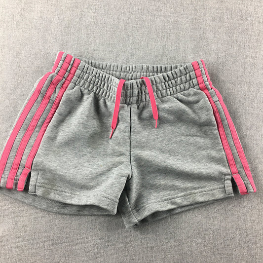 Adidas Kids Girls Shorts Size 9 - 10 Years Grey Pink Drawstring