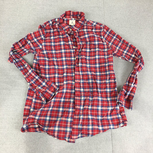 Lands End Kids Boys Shirt Youth Size XL Red Checkered Long Sleeve Button-Up