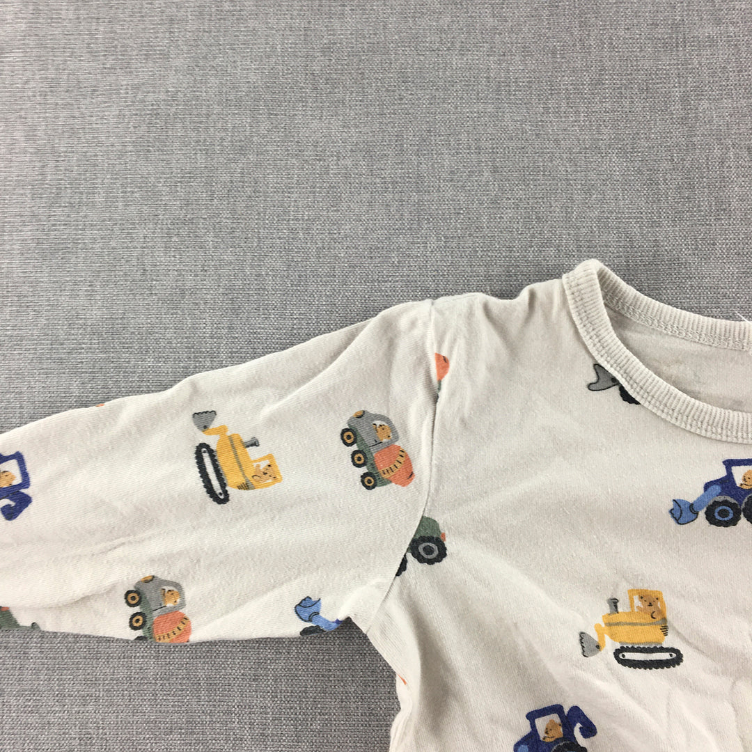 H&M Kids Boys Top Size 3 White Tractor Excavator Pattern Pullover Shirt