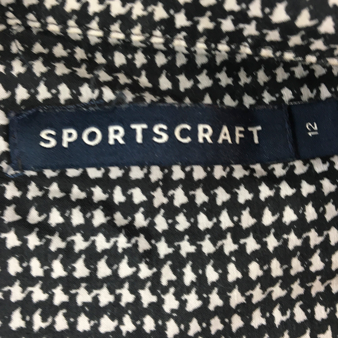 Sportscraft Womens Silk Shirt Size 12 Black Dot Pattern Button-Up Long Sleeve