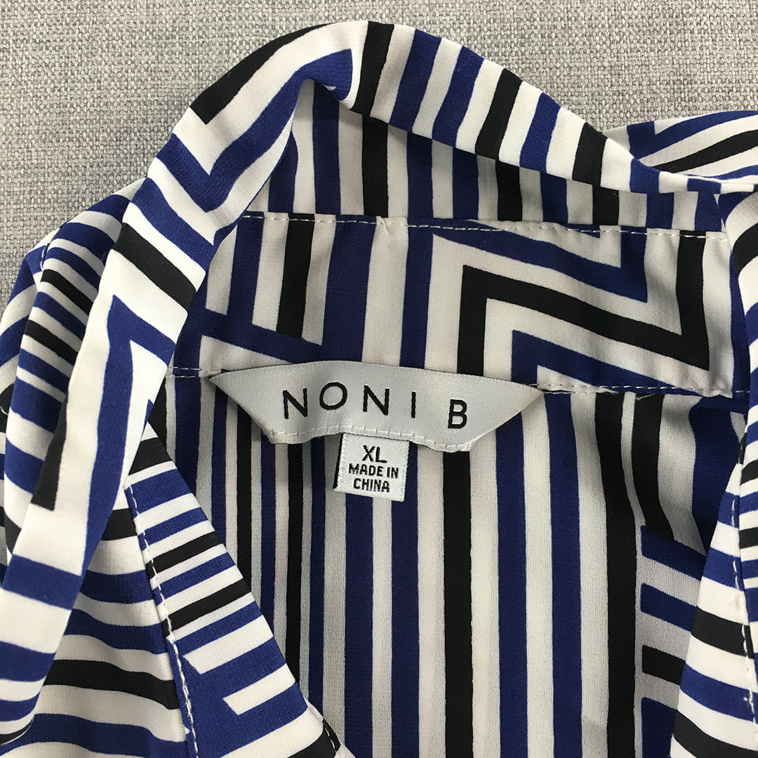 Noni B Womens Shirt Size XL White Blue Striped Short Sleeve Button-Up