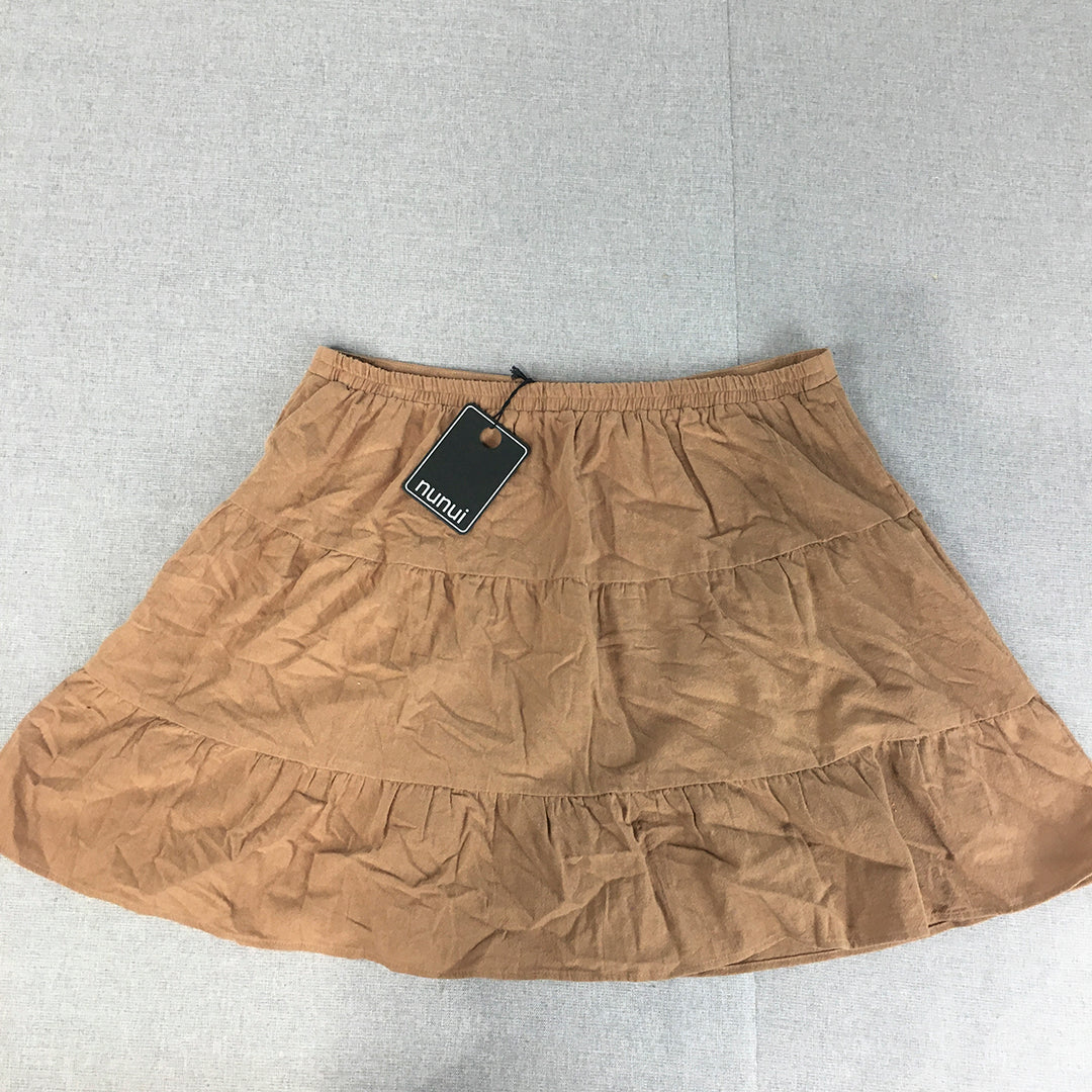 NEW Nunui Womens Mini Skirt Size 14 Brown Elastic Waist