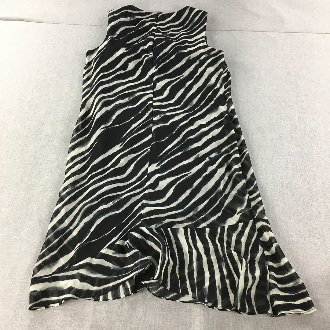 Vintage Me First Womens Dress Size 16 Black Zebra Striped Sleeveless Pencil Midi