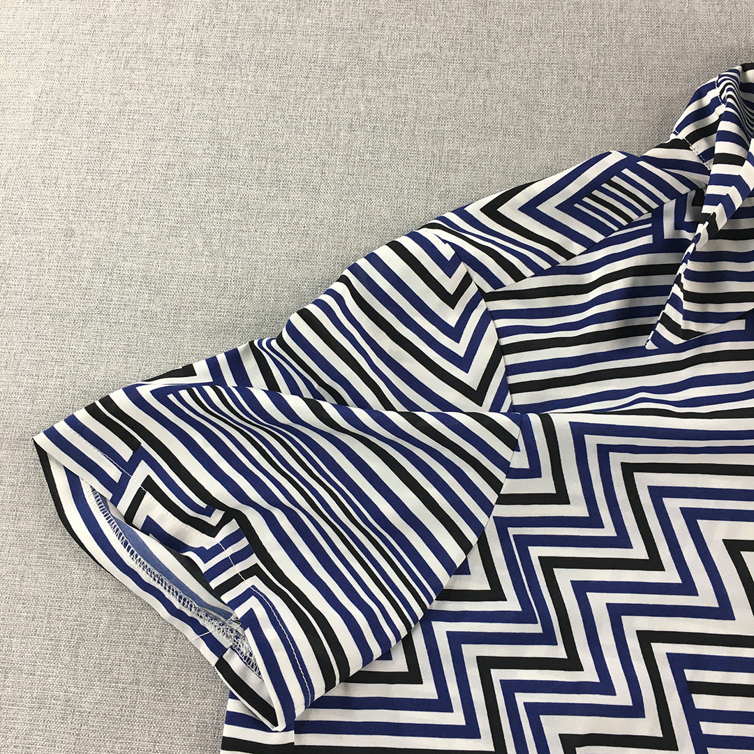 Noni B Womens Shirt Size XL White Blue Striped Short Sleeve Button-Up