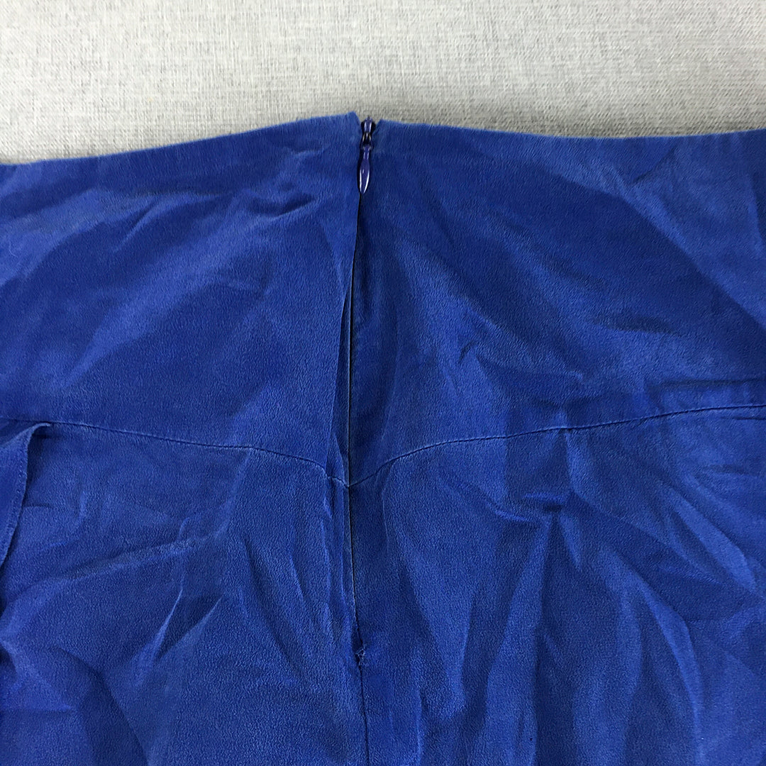 David Lawrence Womens 100% Silk Skirt Size 12 Blue Pleated Straight