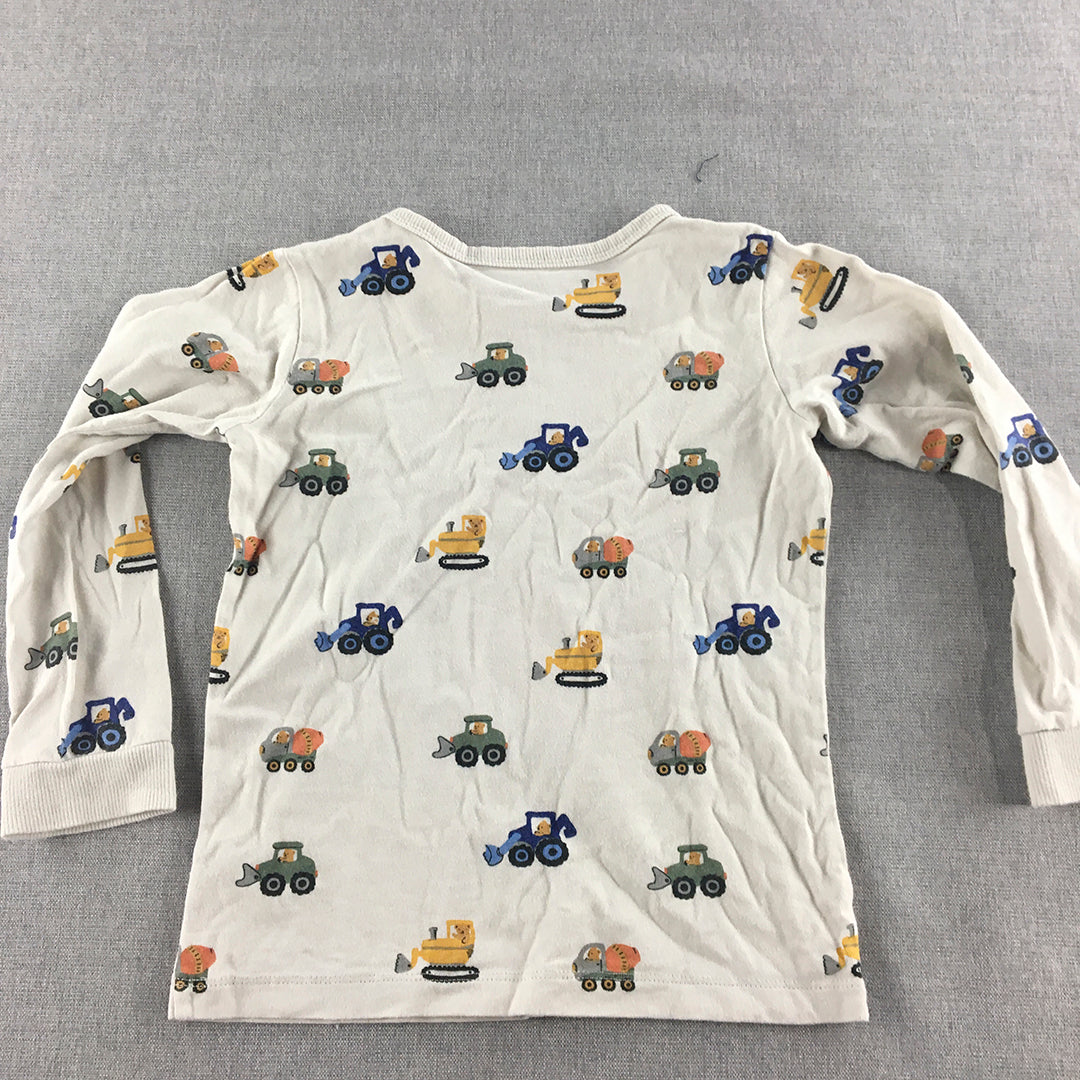 H&M Kids Boys Top Size 3 White Tractor Excavator Pattern Pullover Shirt