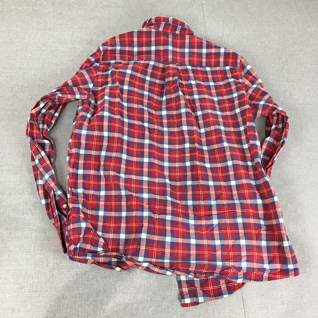 Lands End Kids Boys Shirt Youth Size XL Red Checkered Long Sleeve Button-Up