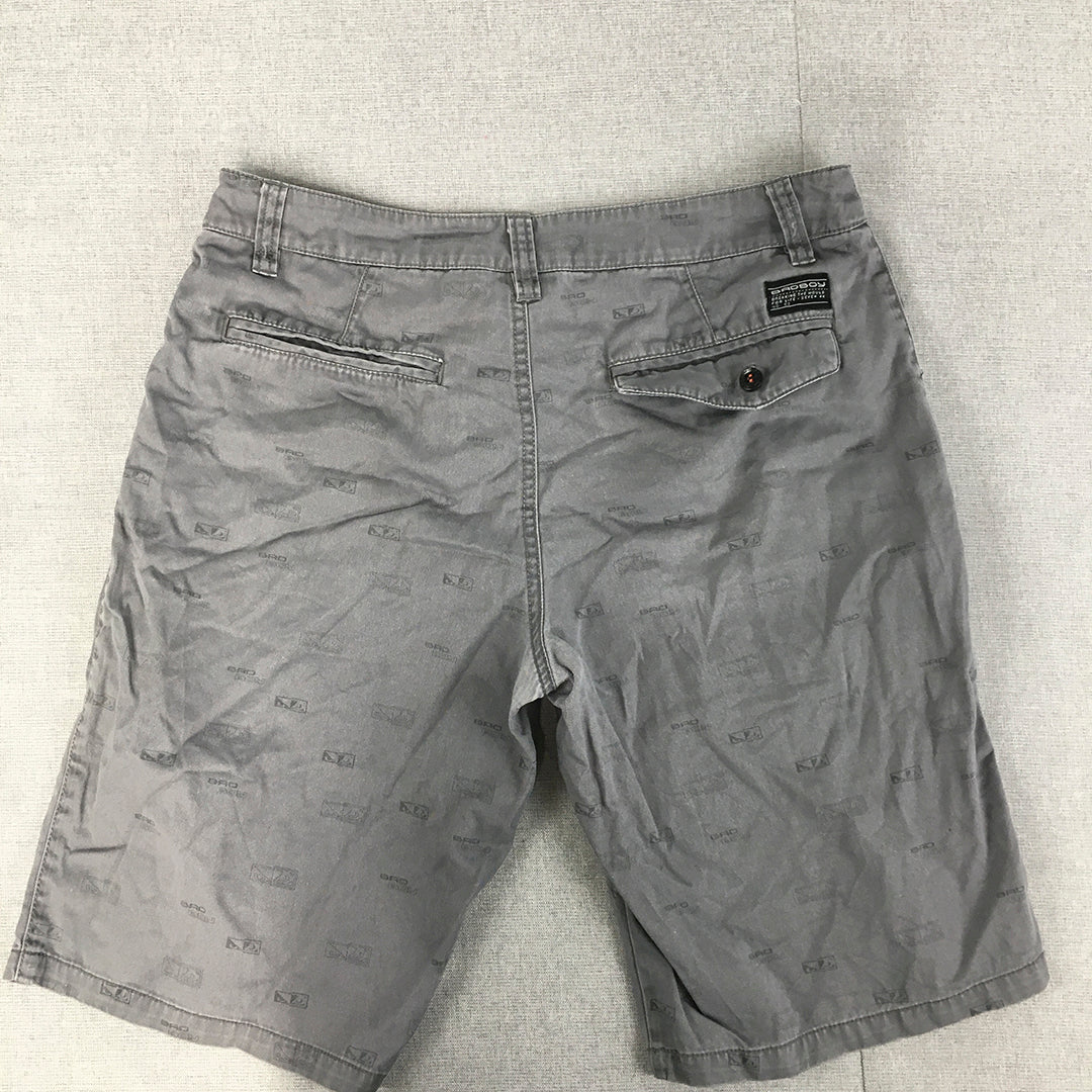 Bad Boy Mens Chino Shorts Size 32 Grey Pockets Logo Pattern Casual Walking