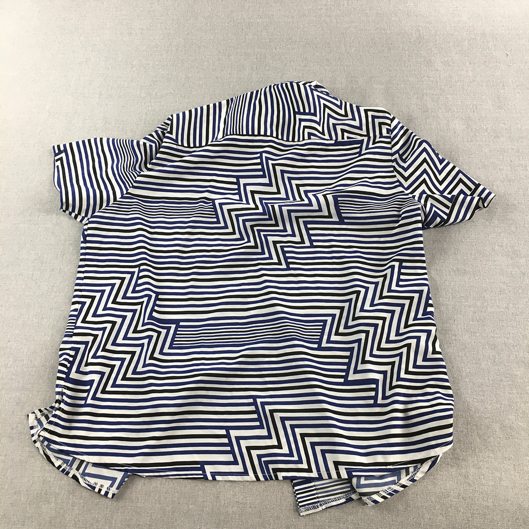 Noni B Womens Shirt Size XL White Blue Striped Short Sleeve Button-Up